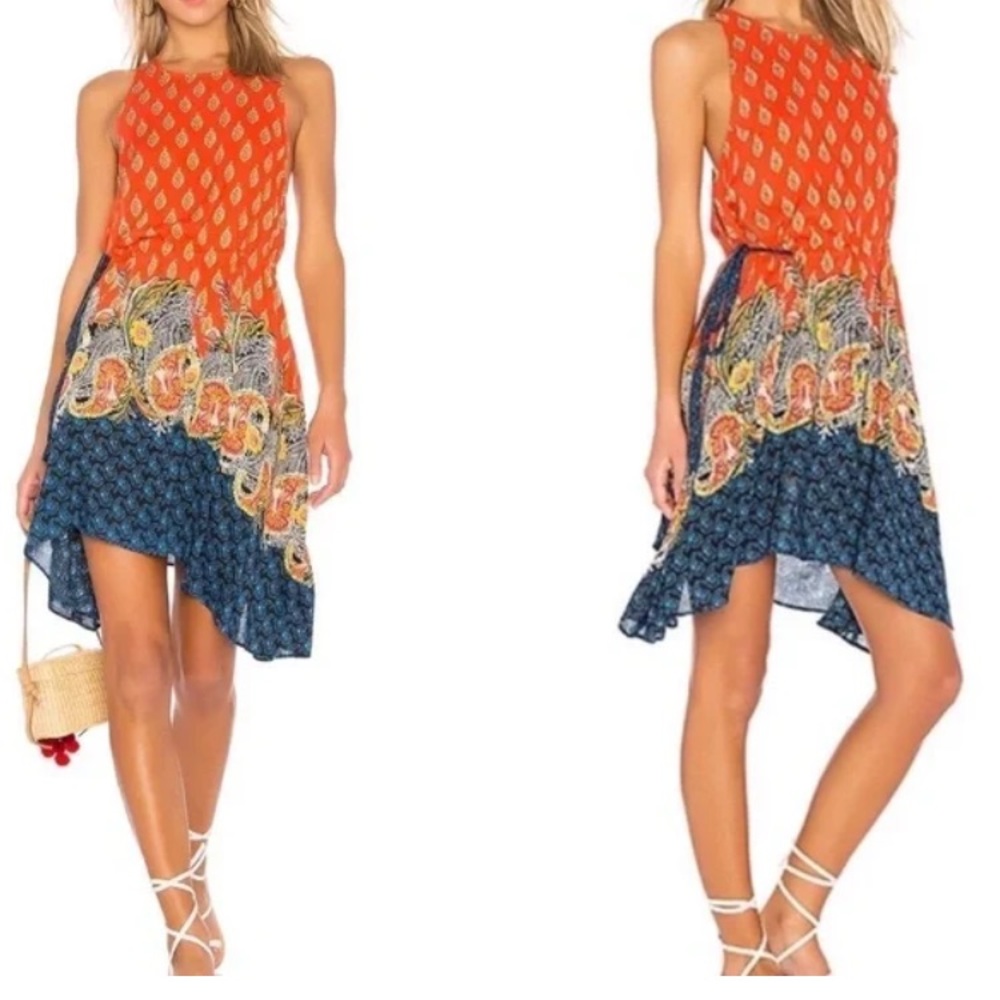 Free People Orange Paisley Rendezvous Dress Size M High-Low Mini Suit Cover